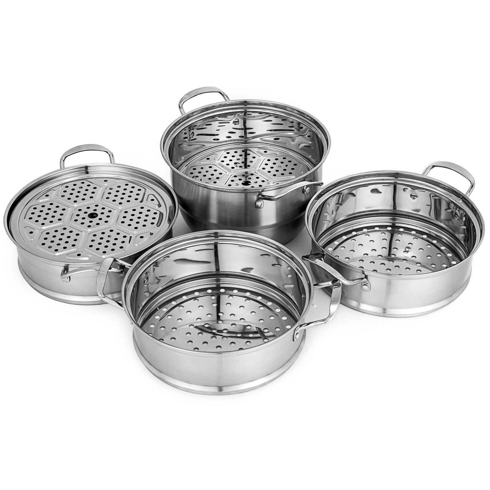 VEVOR 30cm Stainless Steel Food Steamer Set Glass Lid 5 Tiers Kitchen