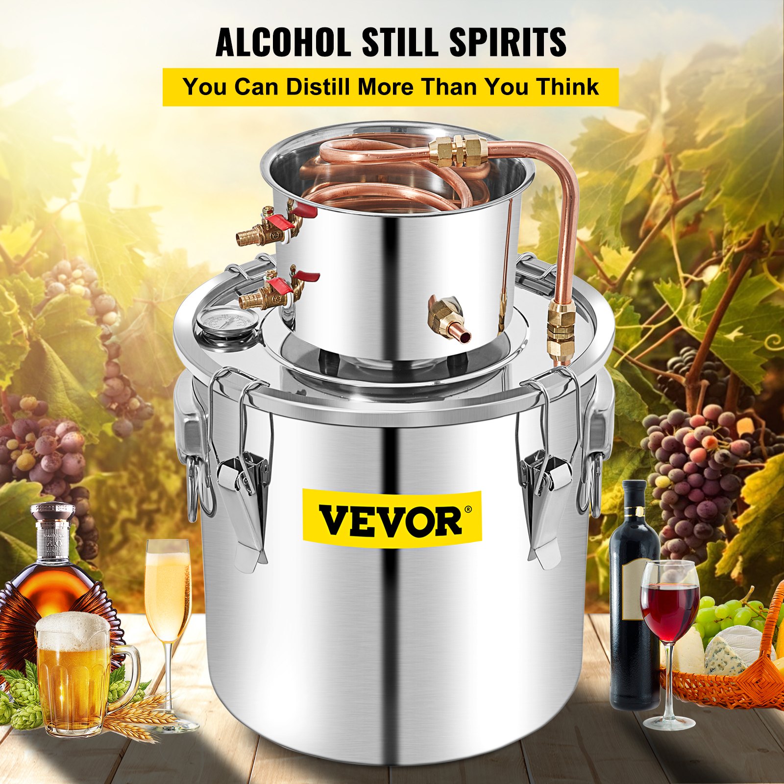 VEVOR Alcohol Still, 50L Distillery Kit w/Condenser & Pump, 13.2Gal ...