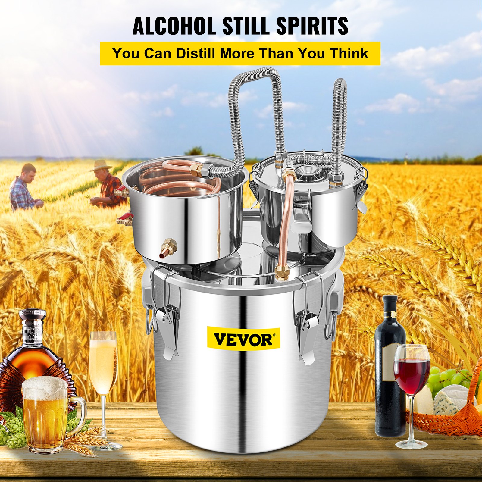 VEVOR Moonshine Still Water Alcohol Distiller 13.2Gal w/Thumper Keg