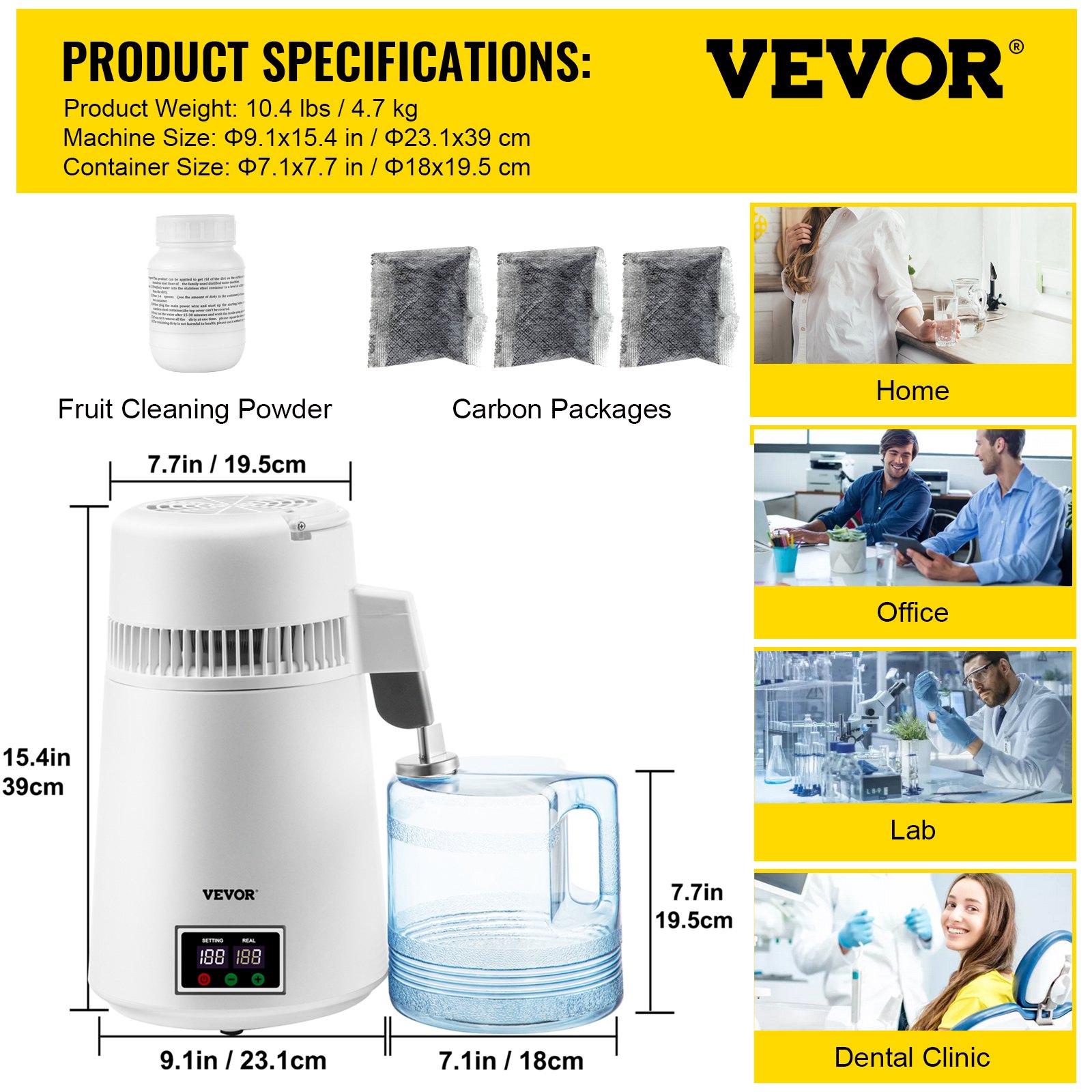 VEVOR Water Distiller, 1.1 Gal Distilled Water Maker, 4L Pure Water