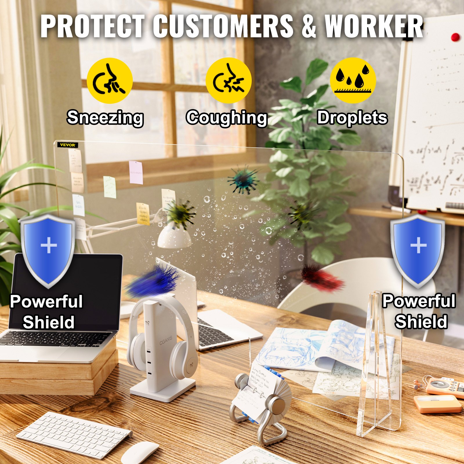 VEVOR Sneeze Guard for Counter 24"x48" Acrylic Shield for Desk 0.2