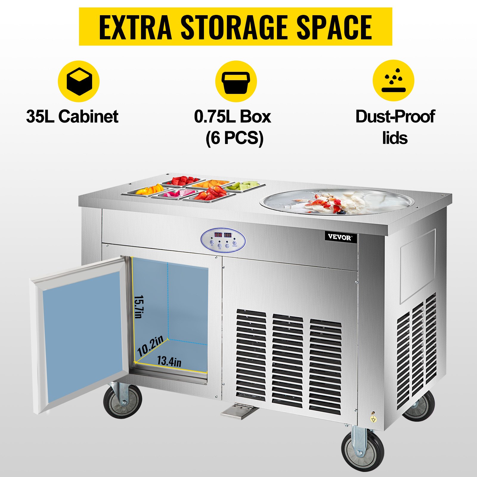 VEVOR Fried Ice Cream Roll Machine Commercial Ice Roll Maker Single Pan