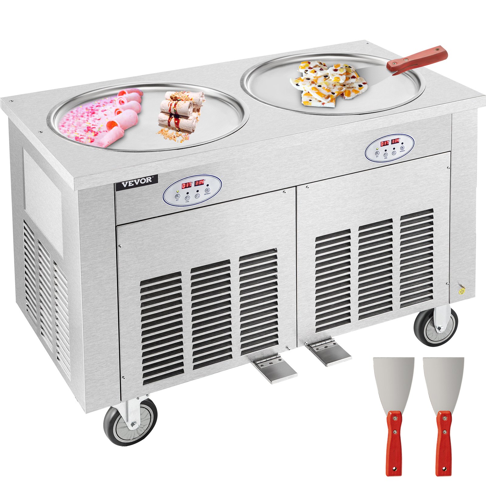 VEVOR Commercial Rolled Ice Cream Machine, 1800W StirFried Ice Roll
