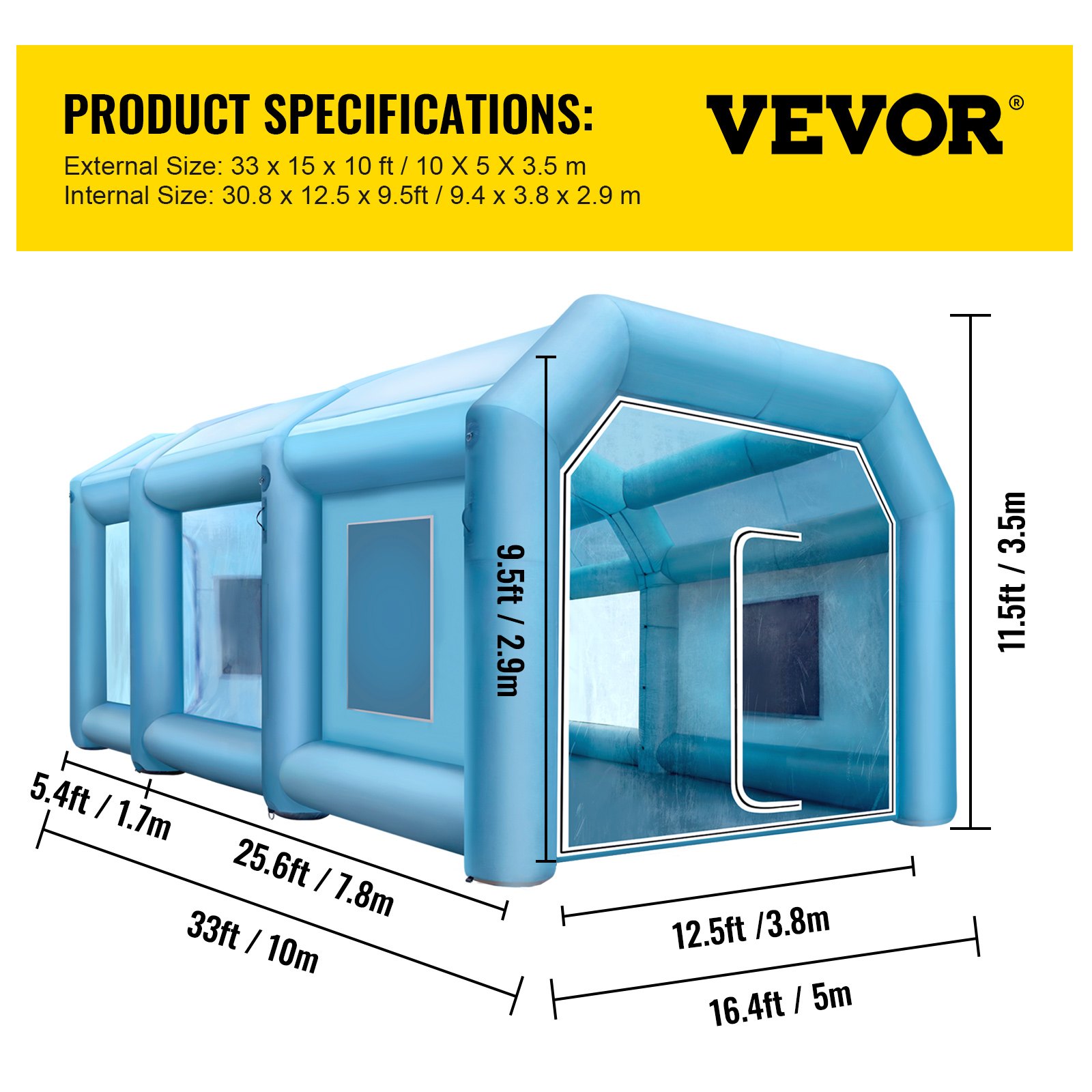 33X16.5X13ft Portable Spray Booth Inflatable Paint Booth Car Tent 1100W+950W