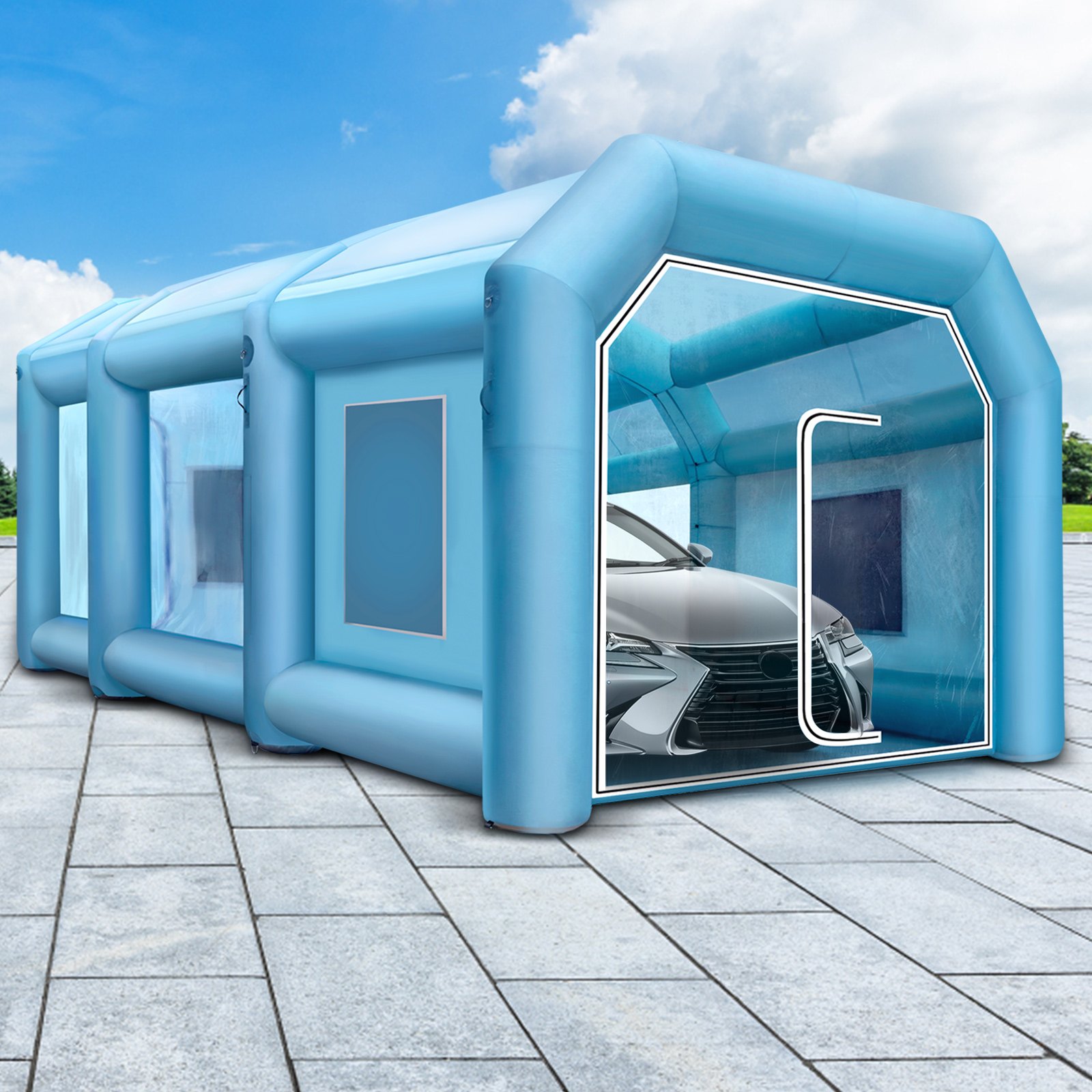 VEVOR Inflatable Paint Booth 39x16.4x13ft, Inflatable booth with 2