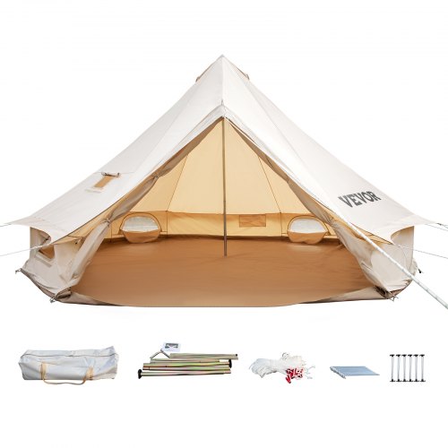 VEVOR Canvas Bell Tent, Waterproof & Breathable 100% Cotton Retro and  Luxury Yurt with Stove Jack, 5m Diameter, Large Canopy Used in Summer, for  Family Camping, Outdoor Glamping, Party in 4 Seasons