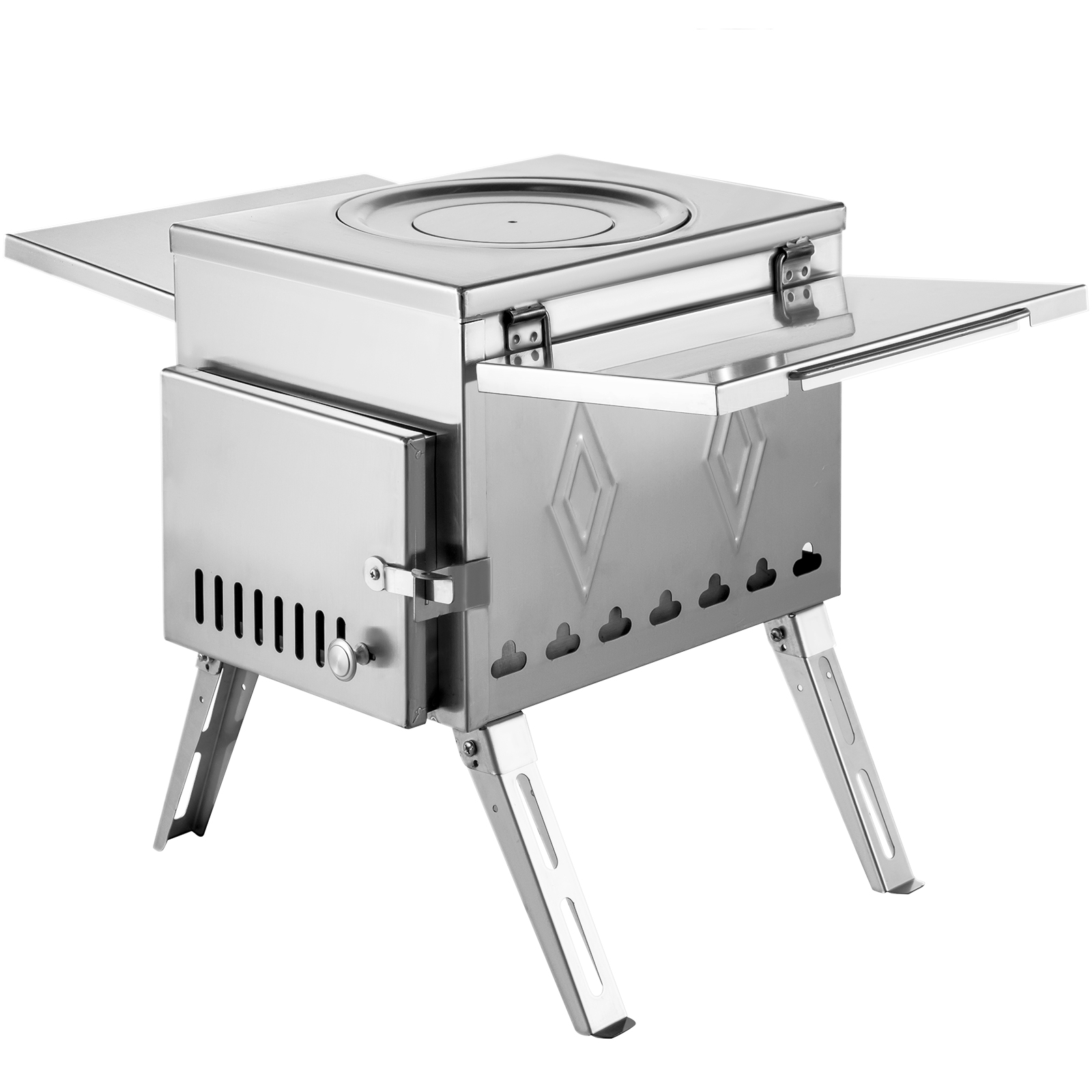 Tent Wood Stove Camping Wood Stove Ss304, With Folding Pipe, 113"total