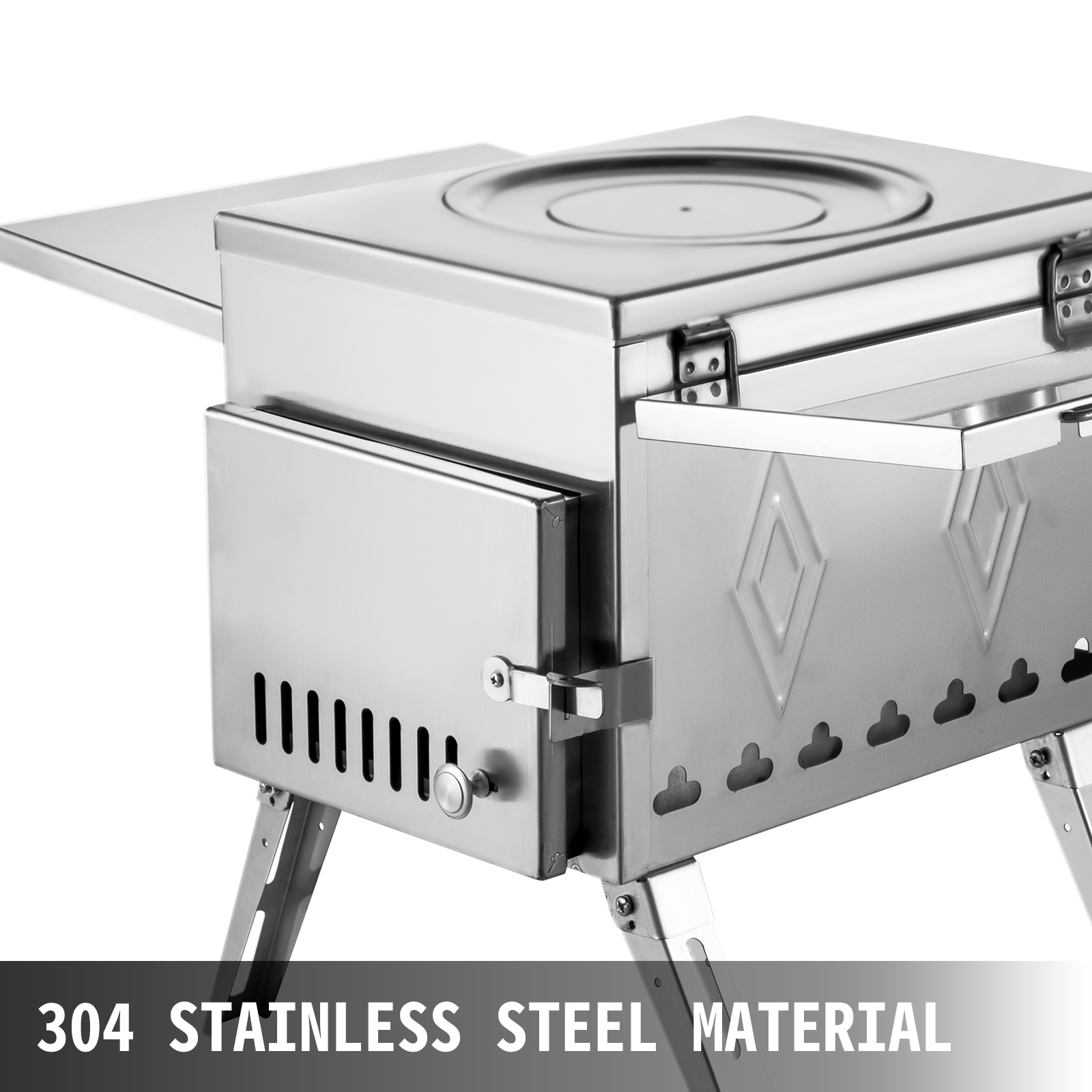 Tent Wood Stove Camping Wood Stove Ss304, With Folding Pipe, 113"total