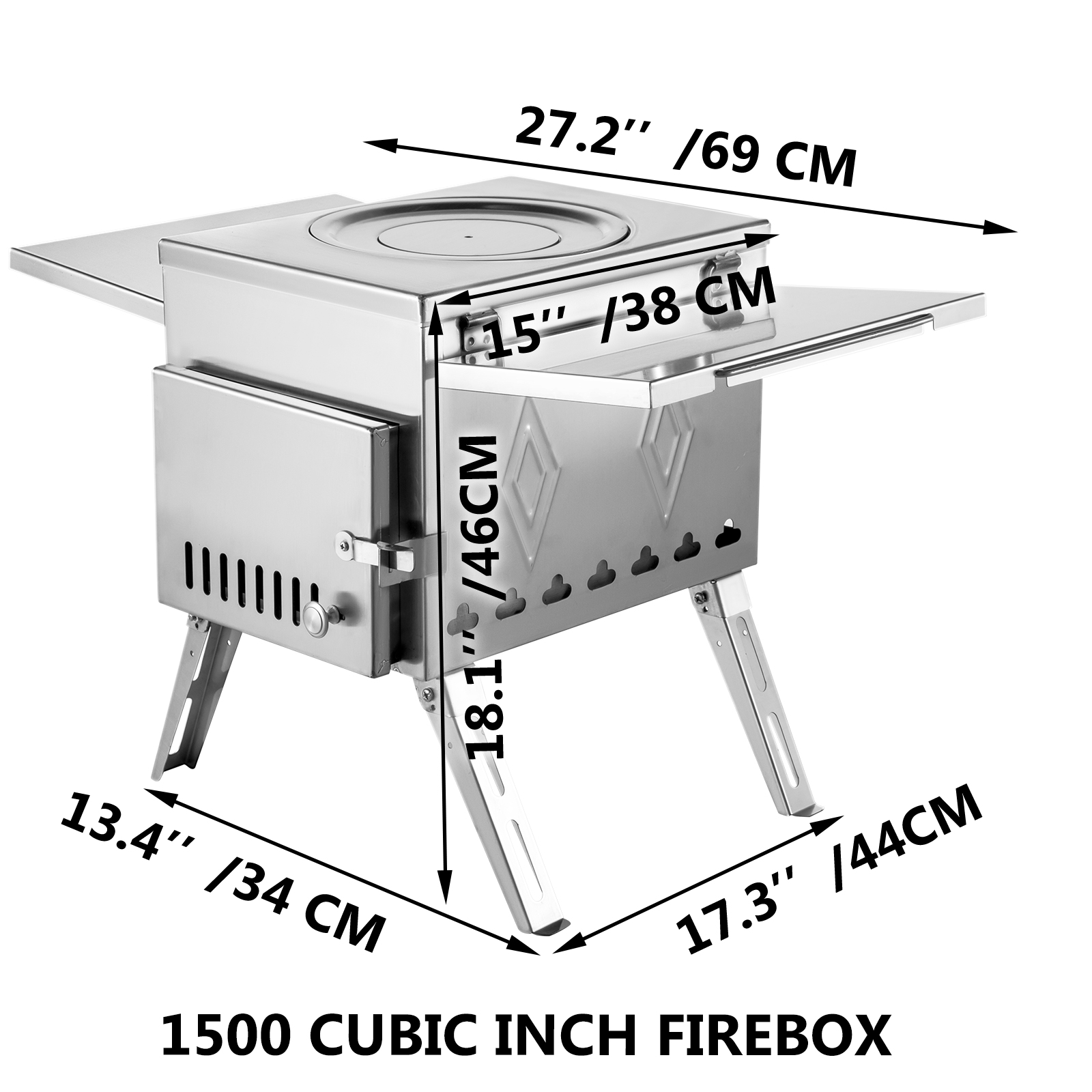 Tent Wood Stove Camping Wood Stove Ss304, With Folding Pipe, 113"total