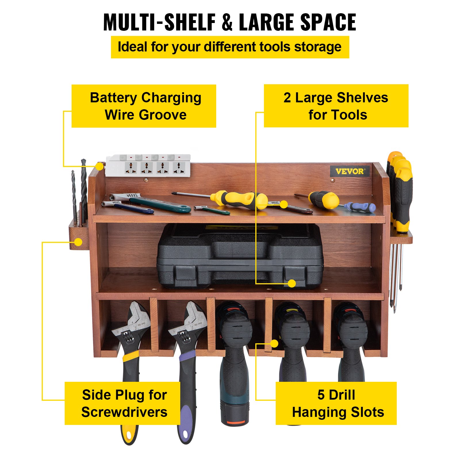 VEVOR Power Tool Organizer Drill Wall Tool Holder 5 Slots Wall Mounted