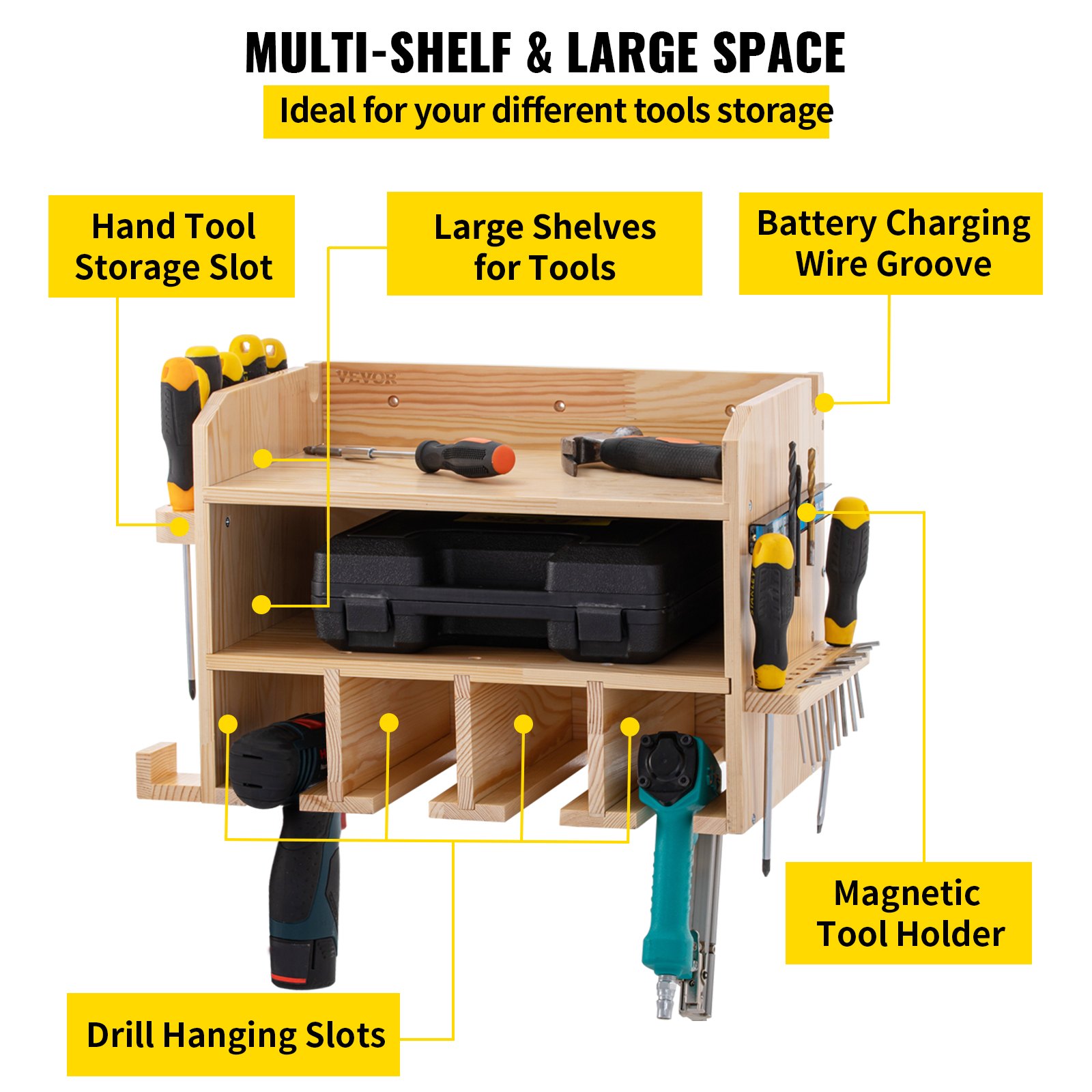 VEVOR Power Tool Organizer, Wall Mounted Drill Holder, 4 Hanging Slots