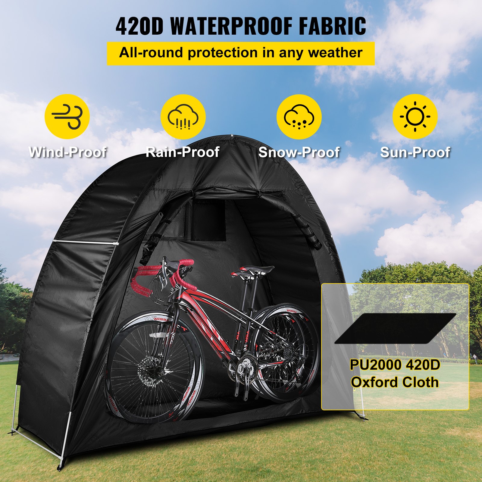 VEVOR Bicycle Storage Tent Bike Storage Cover 420D Waterproof Black w ...