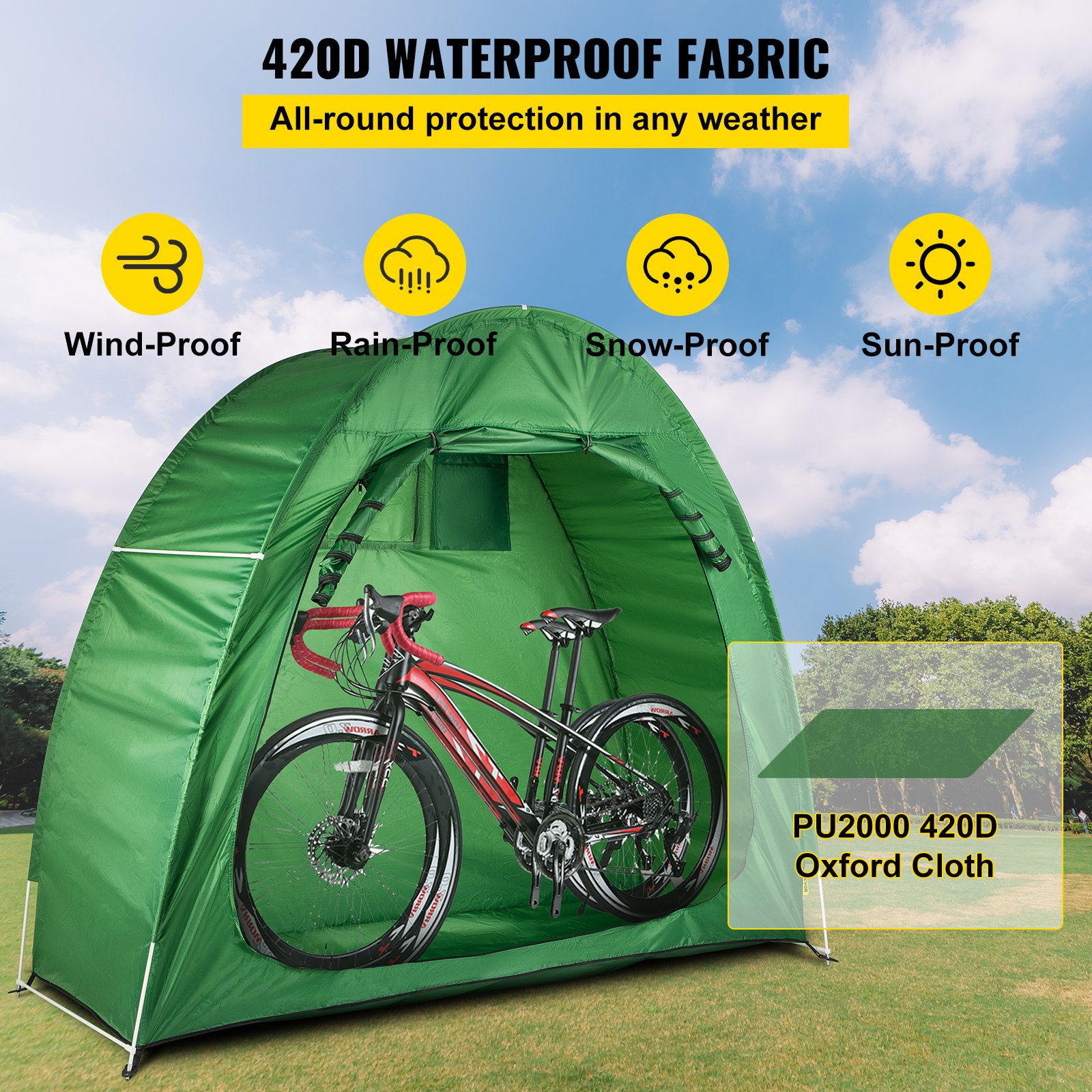 VEVOR Bicycle Storage Tent Bike Storage Cover 210D Waterproof Green w