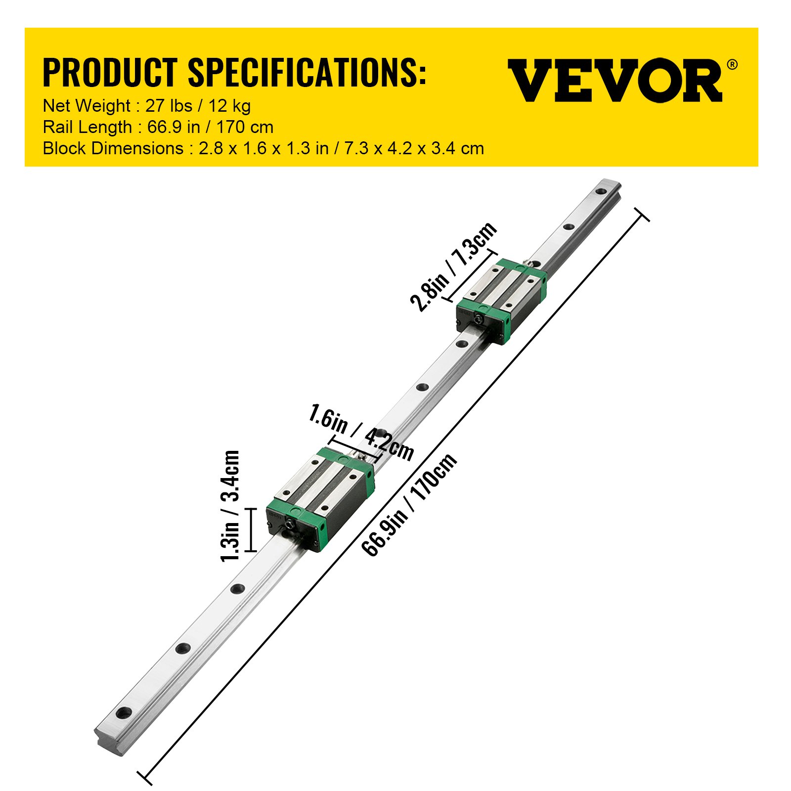 VEVOR Linear Guide Rail, 2Pcs HGR20-1700mm Linear Slide Rail, With 1Pcs ...