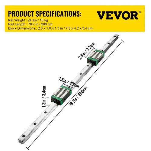 VEVOR Linear Guide Rail 2Pcs HGR202000mm Linear Slide Rail with 1Pcs