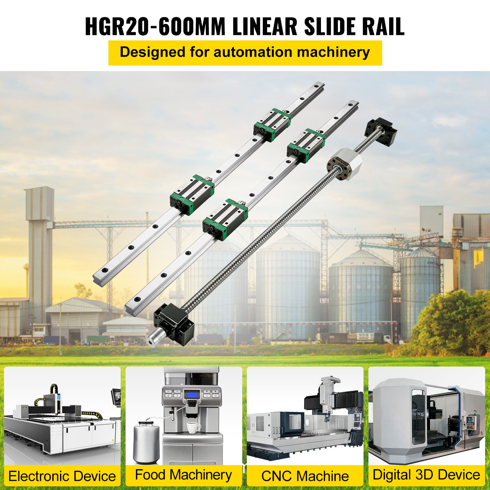 VEVOR Linear Guide Rail 2PCS HGR20-600mm +4 Slide Blocks RM1605 BF/BK12 ...