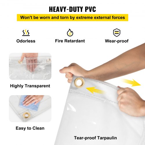 VEVOR Clear Vinyl Tarp, 8 x 10 ft 20 Mil Thick, HeavyDuty Waterproof