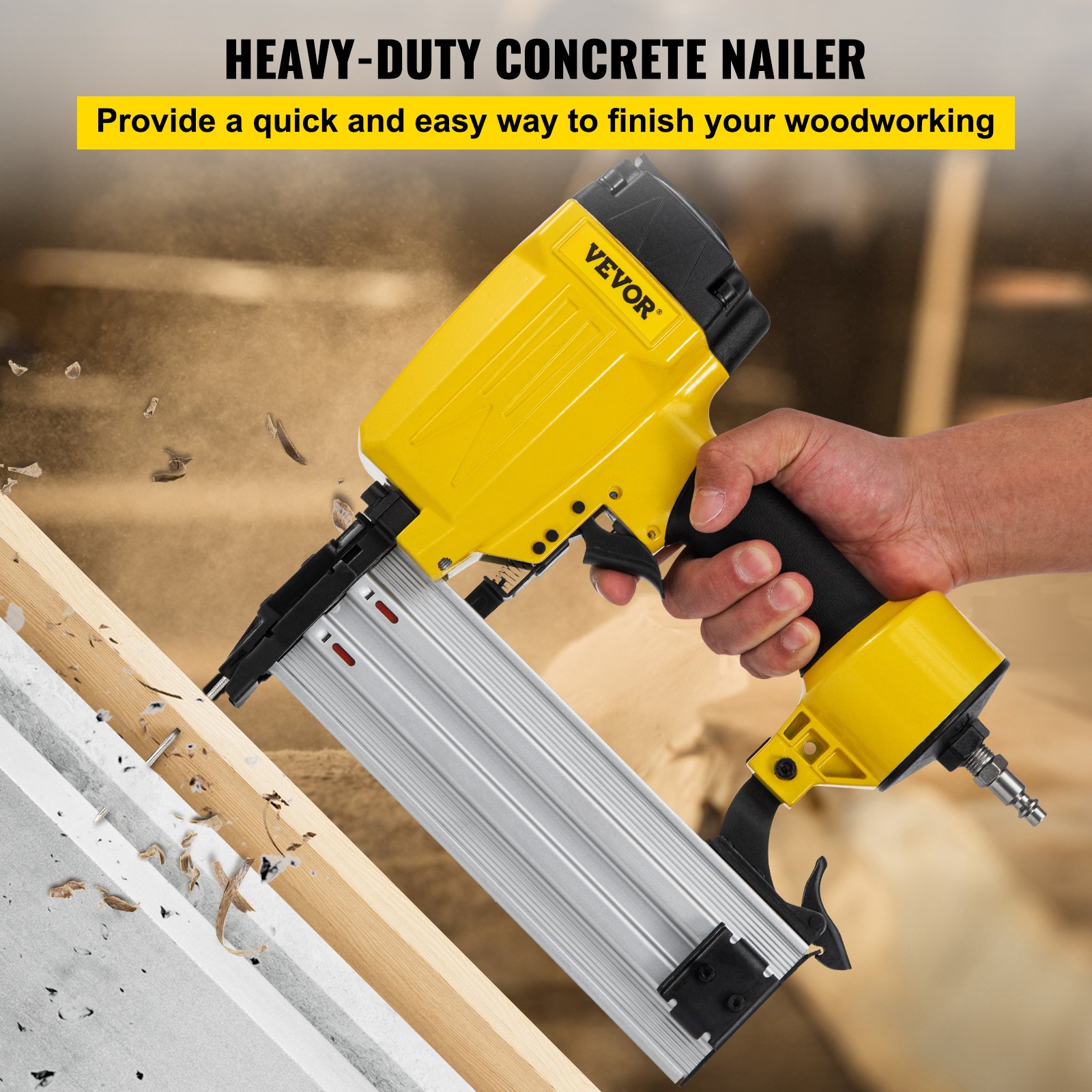 VEVOR Pneumatic Concrete Nailer, 14 Gauge 1 to 21/2 Inch Heavy Duty T Nail Gun W/Ergonomic