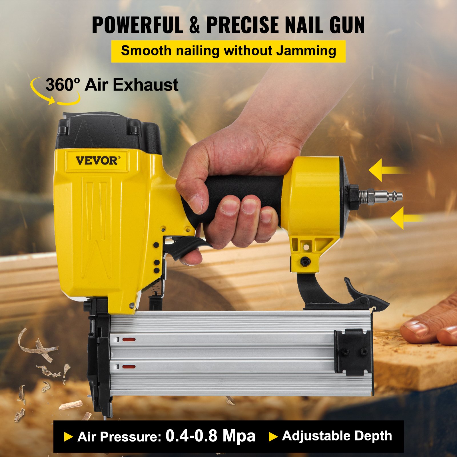 VEVOR Pneumatic Concrete Nailer, 14 Gauge 1 to 21/2 Inch Heavy Duty T Nail Gun W/Ergonomic