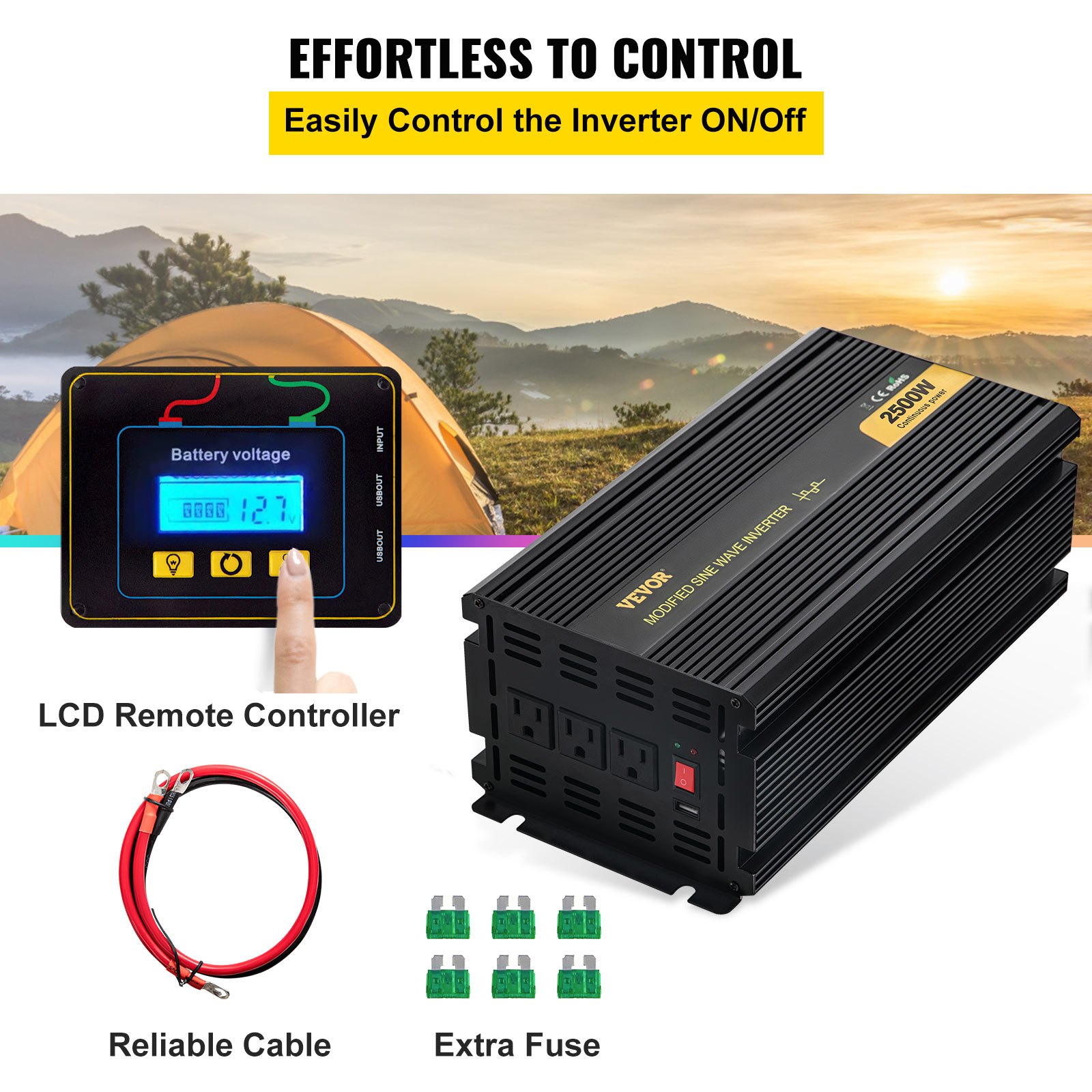 VEVOR Power Inverter, 2500W Modified Sine Wave Inverter, DC 24V to AC
