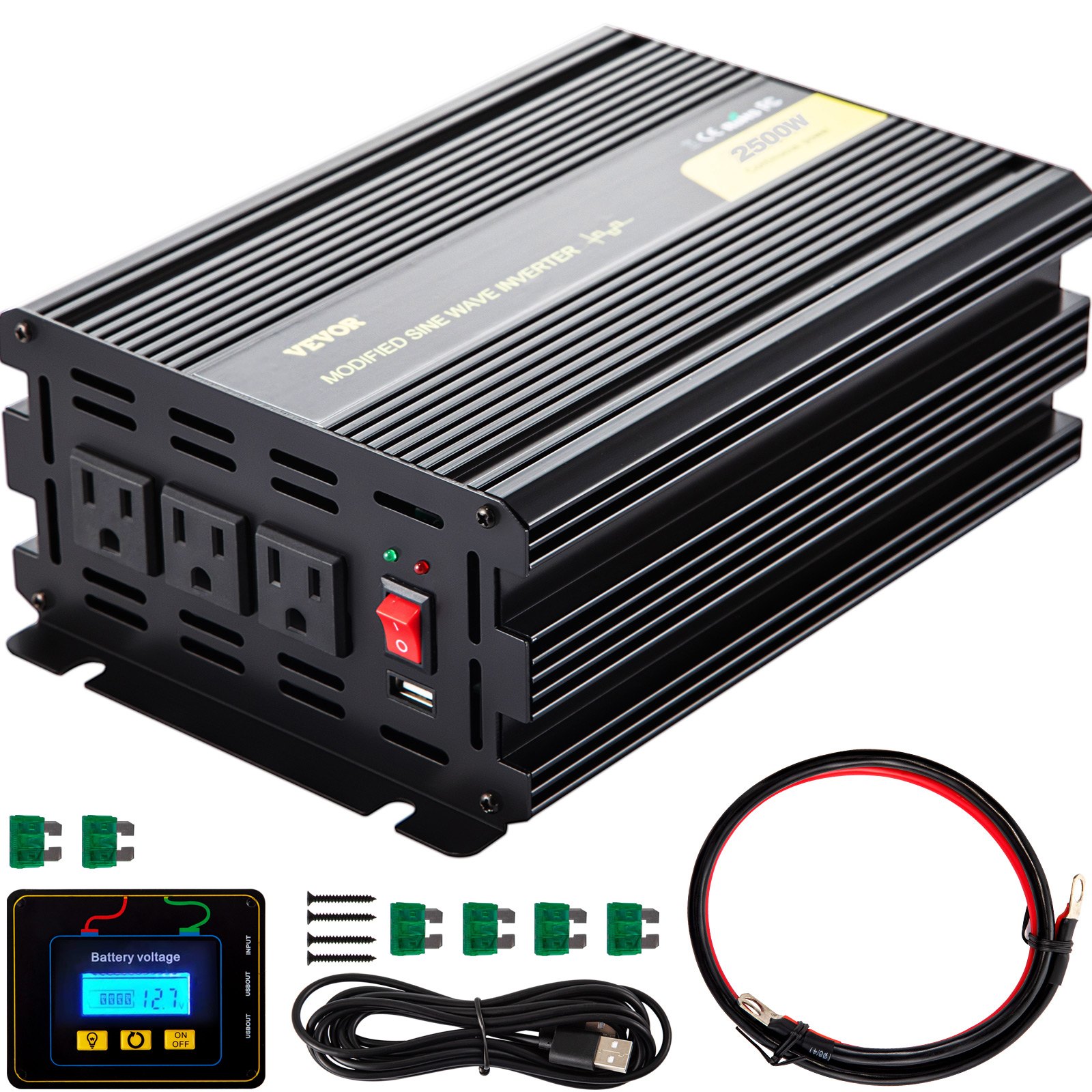 VEVOR Power Inverter, 2500W Modified Sine Wave Inverter, DC 24V to AC