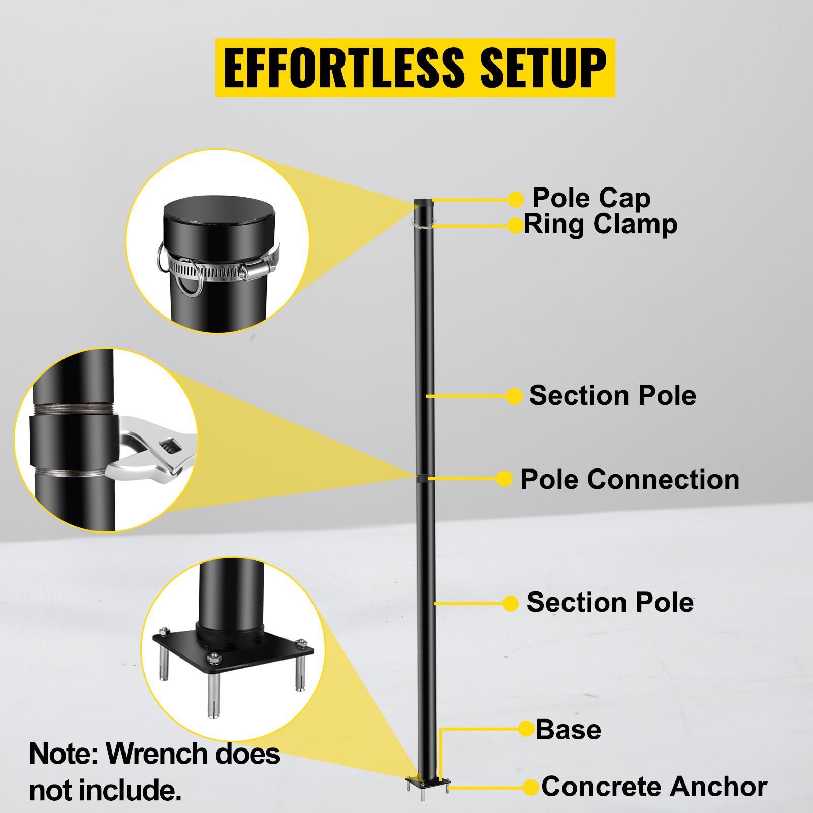VEVOR Sun Shade Post, 85" Shade Sail Post, 3" Diameter Sail Pole, Steel