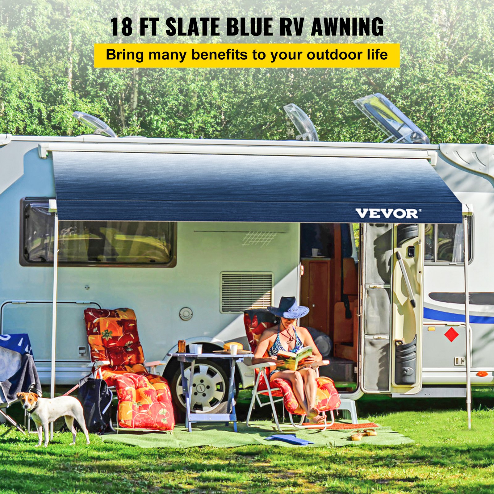 VEVOR RV Awning, Awning Replacement Fabric 18 FT, Slate Blue RV Awning