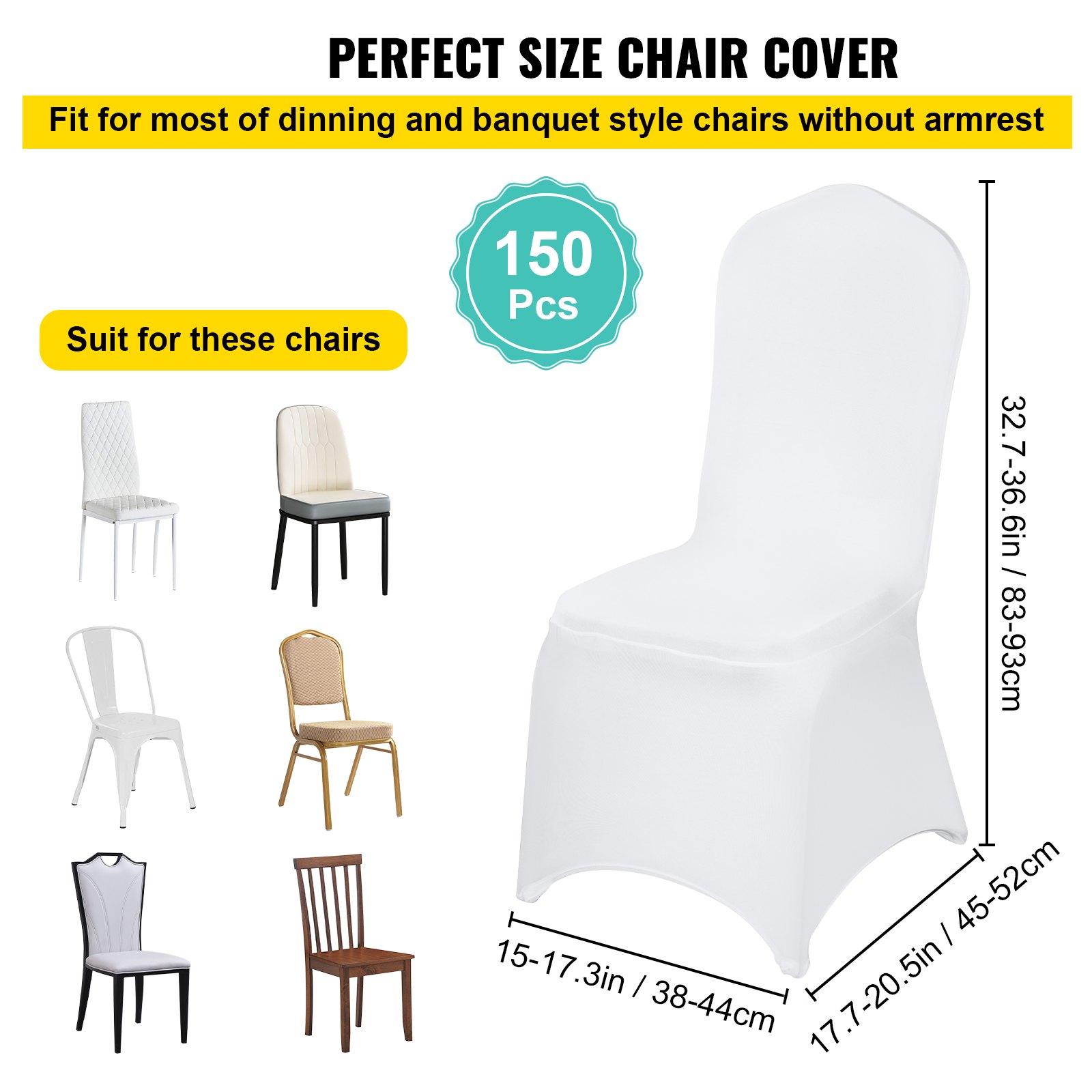VEVOR 150 Pcs White Chair Covers Polyester Spandex Chair Cover Stretch