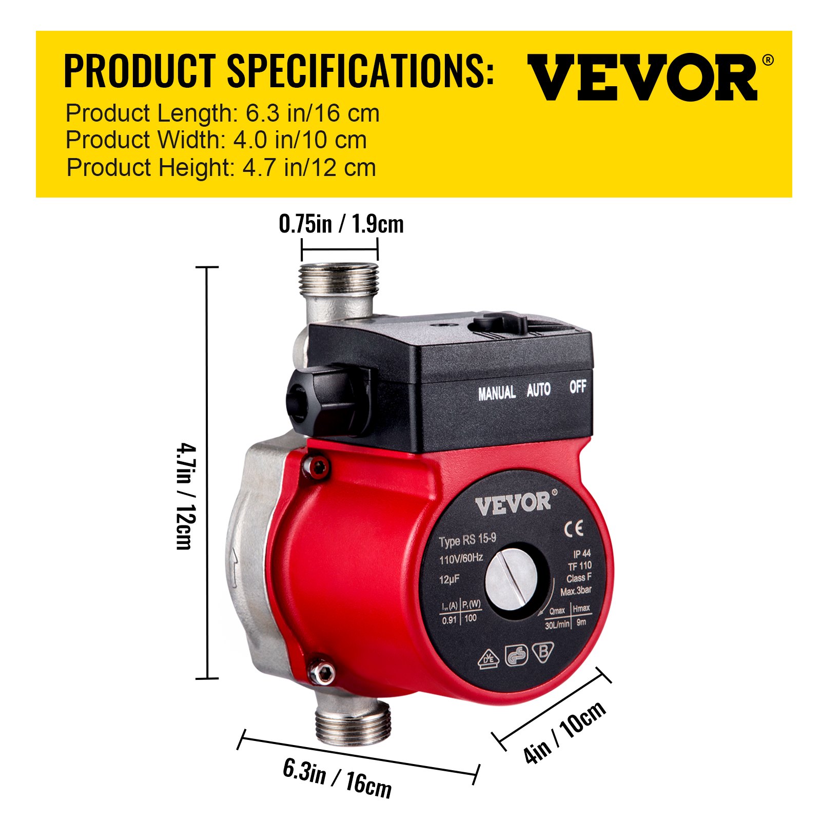 Vevor Hot Water Circulation Pump Circulator Pump 120w 110v Npt3 4