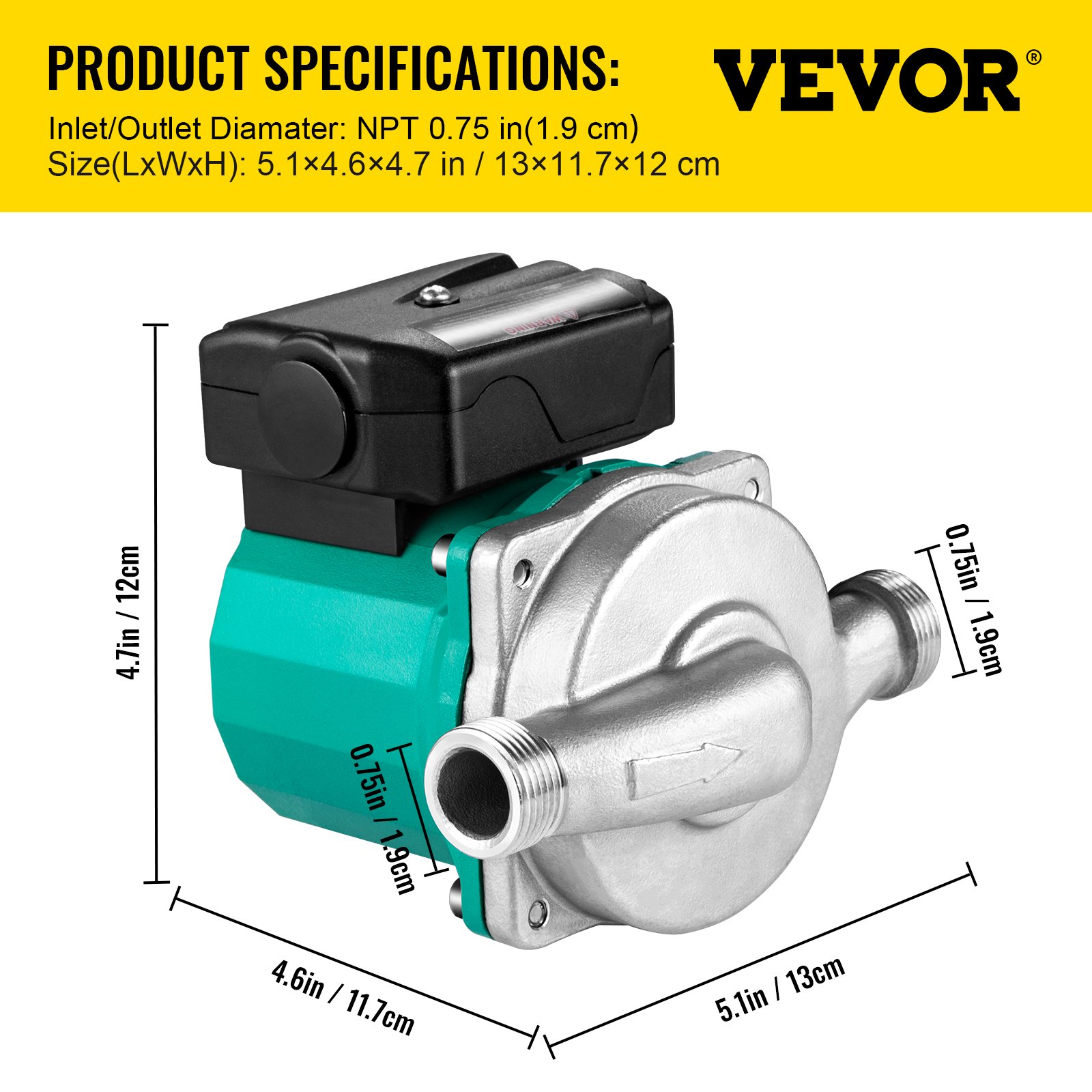 Vevor Hot Water Circulation Pump Circulator Pump 93w 110v Npt3 4