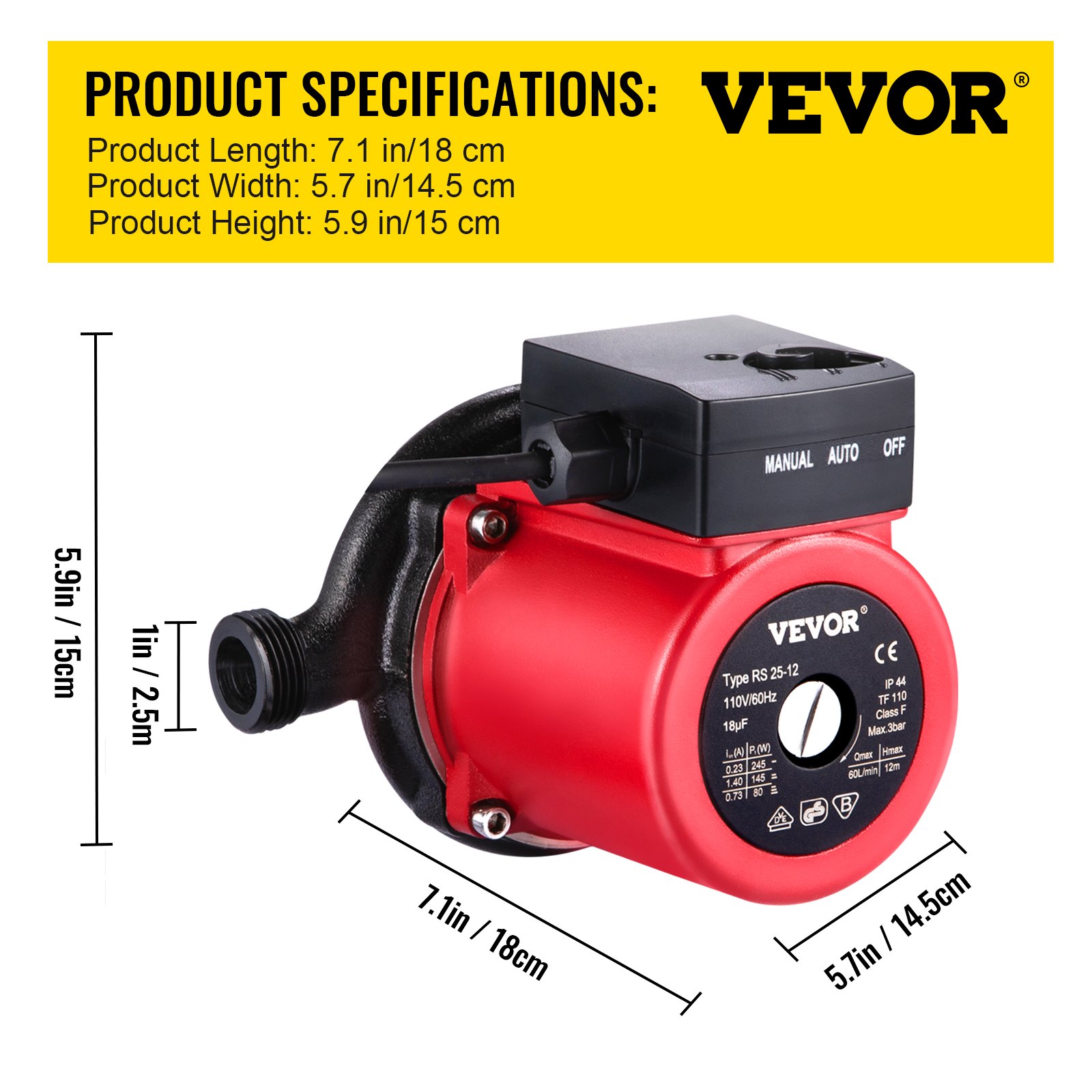 Vevor Hot Water Recirculating Pump 245w 110v Water Circulator Pump