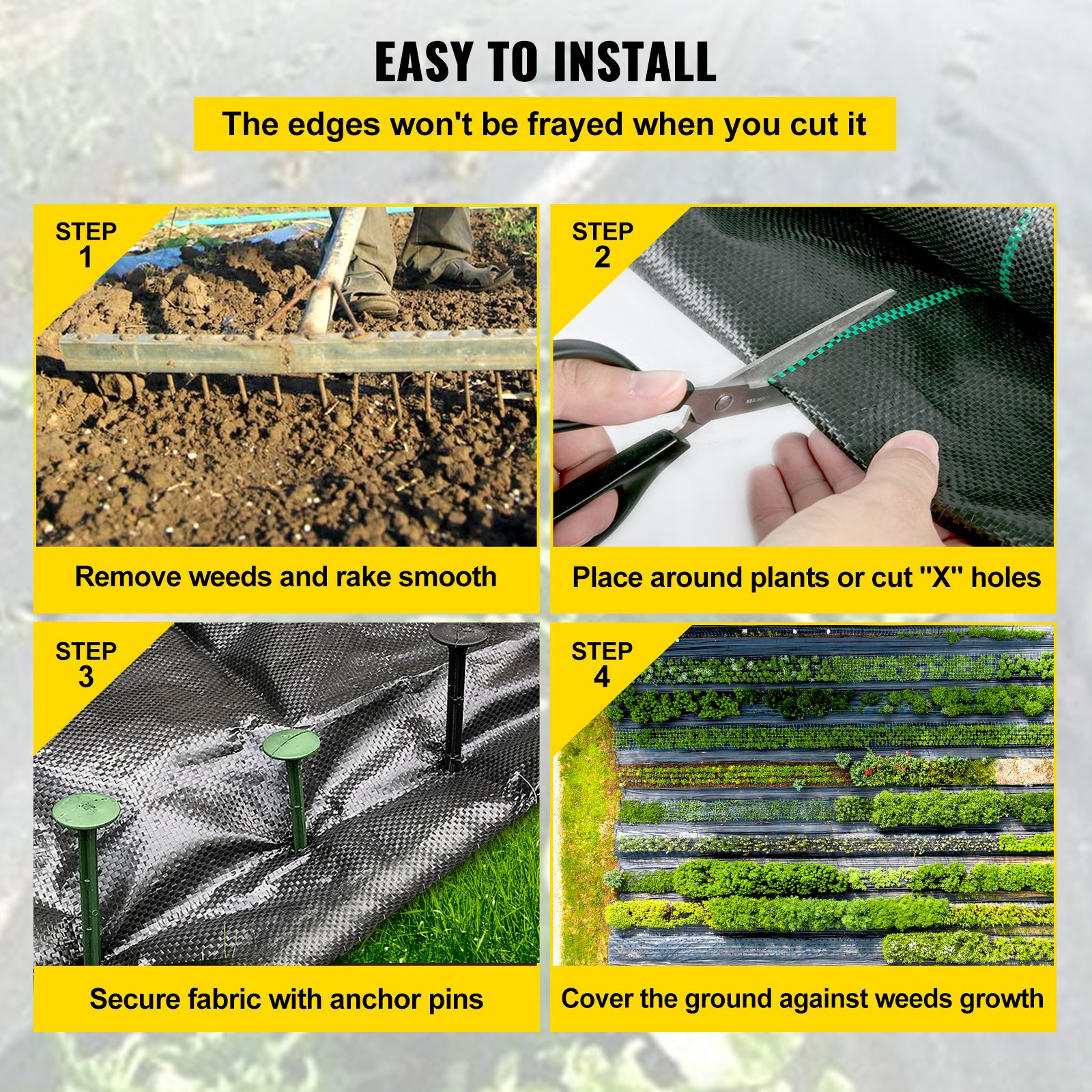 VEVOR 6.5FTx300FT Premium Weed Barrier Fabric Heavy Duty 3.2OZ, Woven